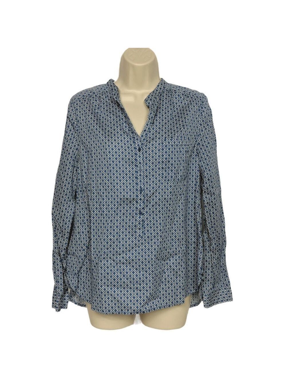 Joe Fresh Blue White Geometric Blouse Top Small